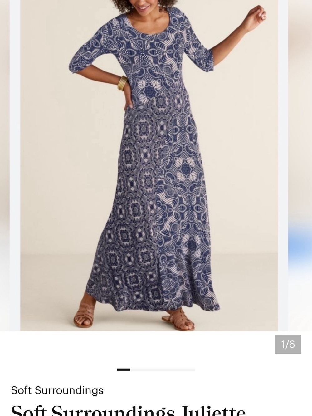 Soft Surroundings Navy and cream Patterned Maxi Dress
